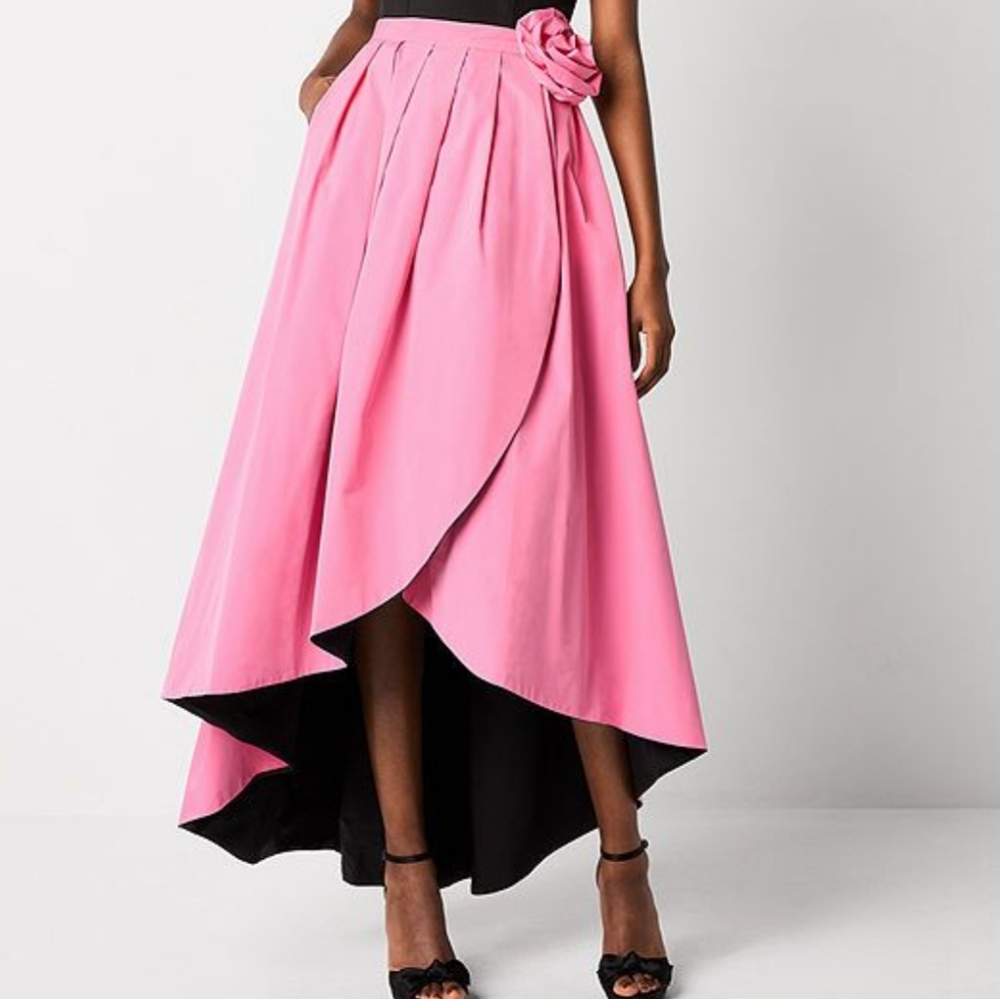 Johnny Wujek Pink and Black Rosette Accent Prom Maxi‎ Skirt NWT